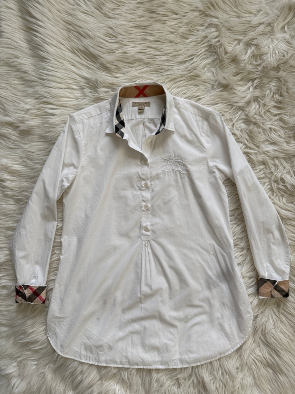 Burberry Brit White Button-Front Shirt with Check Cuff & Neck Detail Size SP - Picture 5 of 15